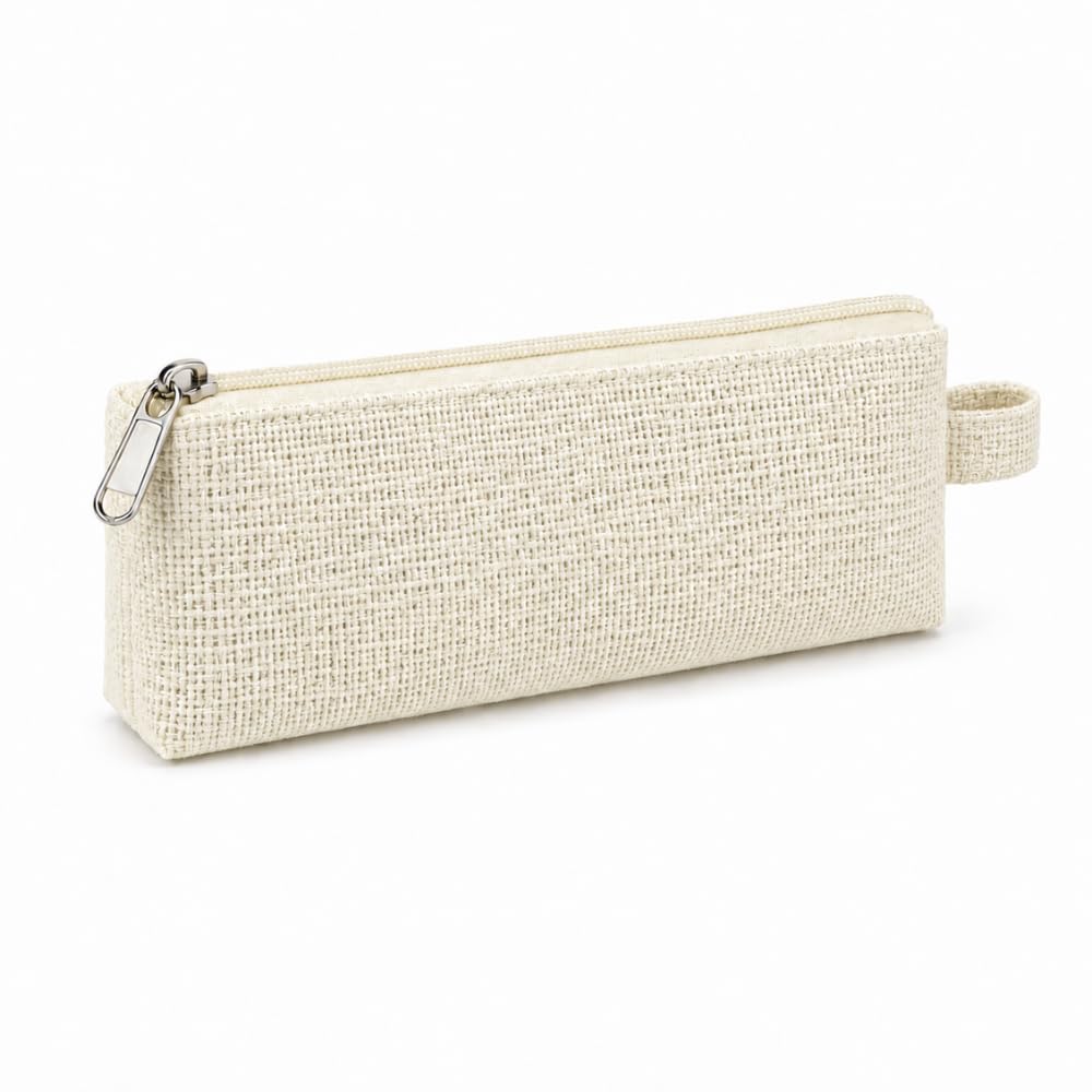 Premium Jute Canvas Pencil Pouch with Metal Zipper & Side Loop Multipurpose Stationery Organizer Case Natural Beige 22 x 8 x 6 cm Pack of 1-image-11