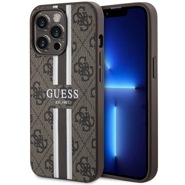 Guess GUHMP13LP4RPSW Coque Apple Rigide pour iPhone 13 Pro/13 6,1'' Marron 4G Rayures imprimées