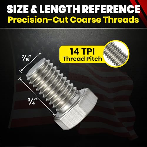 Image of Stainless 7 /16-14 x 3 /4 inch Hex Head Bolts (3 /4 inch to 5 inch Lengths Available in Listing), 304 Stainless Steel, 10 Pieces (7 /16-14 x 3 /4 inch)