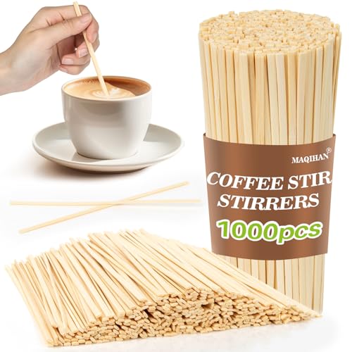 MAQIHAN 1000pcs Sip Stirrers - Bamboo Coffee Stir Sticks Disposable Hot Drink Beverage Stirring...