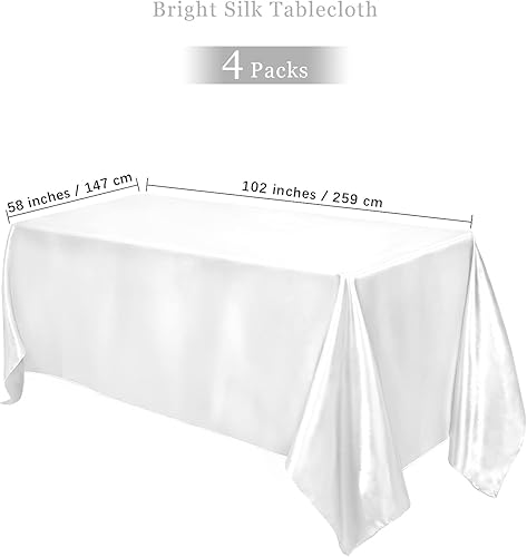 Miniatura 2 de TURSTIN Paquete de 4 manteles de satén de 102 x 58 pulgadas, mantel rectangular de seda brillante, tela suave, decoración de mesa para bodas,