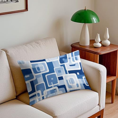 Housse de coussin d'extérieur 30x50 cm bleu imperméable en lin géométrique pour terrasse