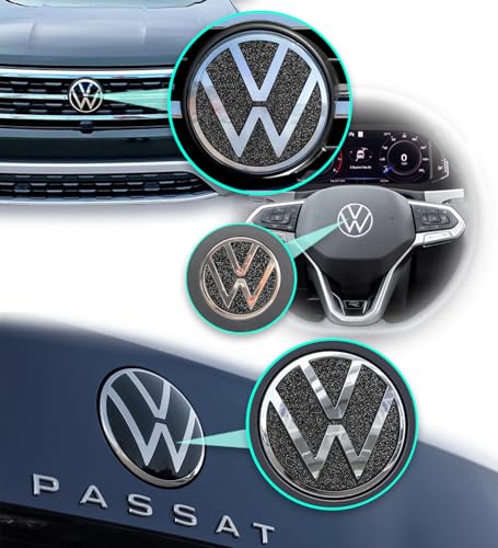 Image of IPG Decal Made for VW 2021 Passat Polo Tiguan Golf Rear /Front Emblem Logo Decals Stickers Set (4 Units) (Black Glitter)