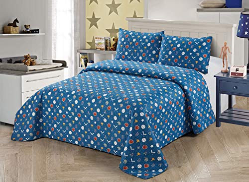 sport quilt queen - Better Home Style Blue Baseball MVP Champions All Star Sports Themed Kids / Boys / Toddler Coverlet Bedspread Quilt Set with Shams # Baseball (Queen / Full)