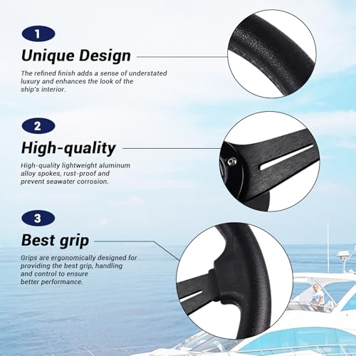 image for LOSCHEN Boat Steering Wheel Polyurethane Leather with 3/4