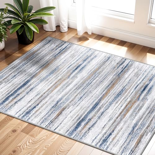Tapete decorativo lavable 2x3 pies azul gris miniatura 1