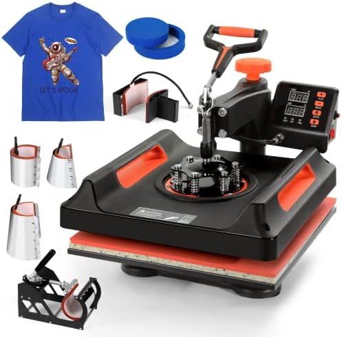 Pro 8 in 1 TUSY Heat Press 15x15, 360 Swing Away & Slide Out Heat Press, Industrial Heat Press Machine for T-Shirts, Hats, Bags, Mugs, Plates (8 in 1)