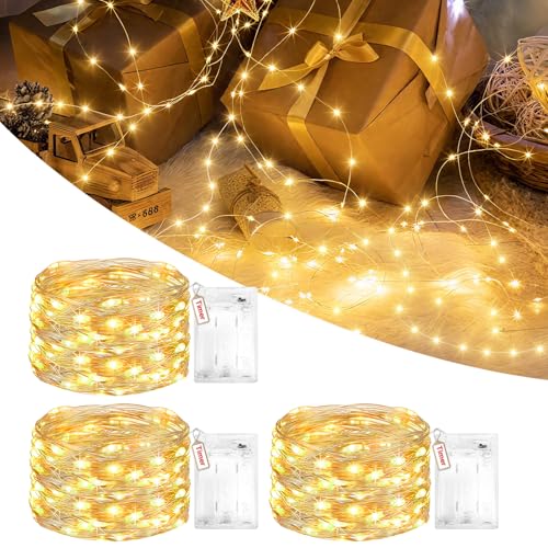 Peasur 3 Stück Lichterkette Batterie, 3M 30 LED Lichterkettenbatterie...