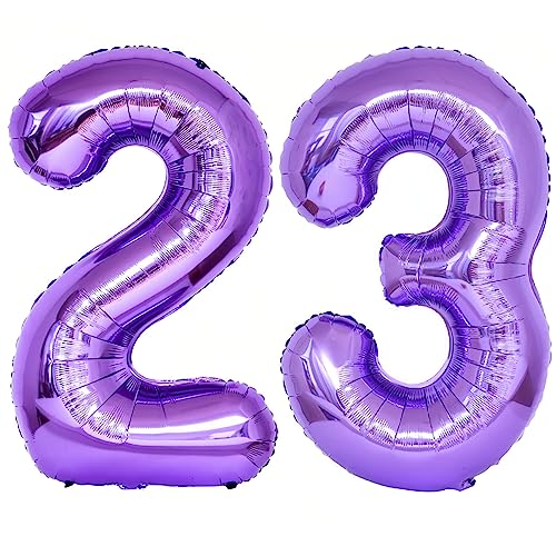 Image of Number 23 Purple Balloons 40 Inch Giant Purple 23 Balloons 32 Number Balloons for 23th Purple Birthday Party Supplies 32th Anniversary Events Decorations