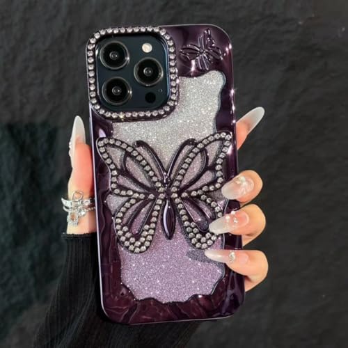 Coque iPhone 16 Plus souple antichoc luxe à paillettes et papillon