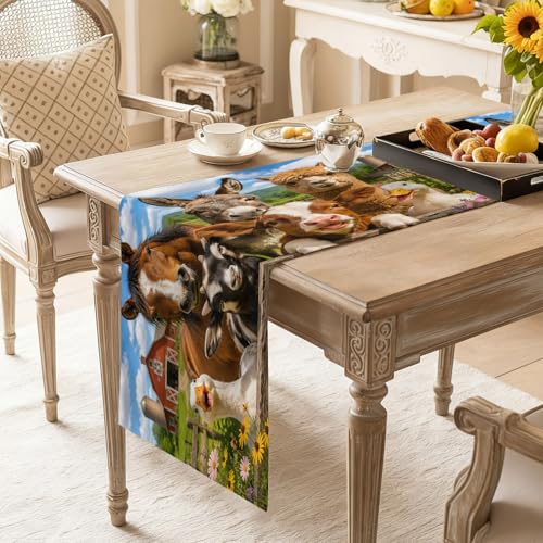 Funny Animals Cotton Linen Table Runner for Dining Kitchen, Farmhouse Barn Horse Cow Country Wedding Outdoor Party Tablerunners Decoration, Dresser Scarf Coffee Tablecloth Runners 13x108 Inches - Image 5