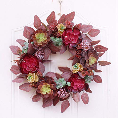 Couronne de Noël pour mur et fenêtre au design d'eucalyptus et feuilles rouges