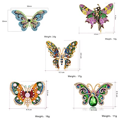 Hetica 5Pcs Enamel Butterfly Brooch Colorful Art Butterfly Brooch Women Animal Crystal Insect Pin Lapel Pin Safety Brooch Pins #TOP1
