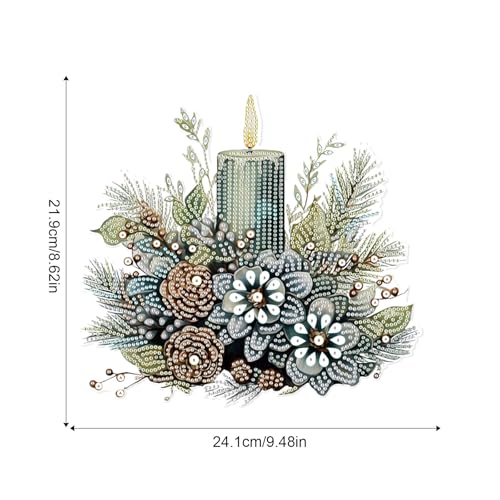 Image of AiYuanzsh Large 5D DIY Christmas Diamond Painting Hanging Ornament Kit | Crystal Diamond Art Pendant, Candle and Floral Decoration, 24.1 x 21.9 cm, Holiday Wall, Window & Door Hanging