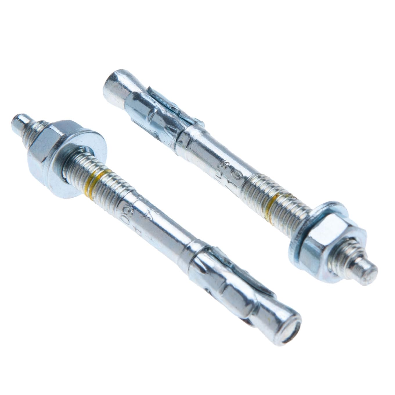 – M10 Heavy-Duty Concrete Anchor 10 mm x 92 mm Through Bolt for 17 mm Thickness Fixture, Threaded Stud Screw, Galvanized Wedge Anchor with Washer, Nut, Depth Marking, and Expansion Cone, Pack of 6