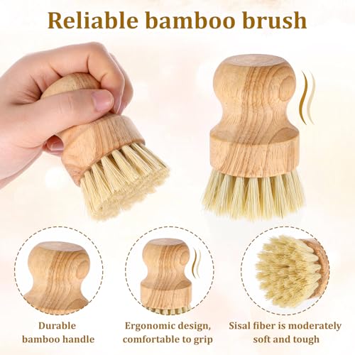 6 Packs Bamboo Dish Scrub Brushes Wok Brush Dish Scrubber Brush Kitchen Dishwashing Scrubber with Natural Bristles Bamboo Scrub Brush for Cleaning Pans, Pots, Sink - Thumbnail 3