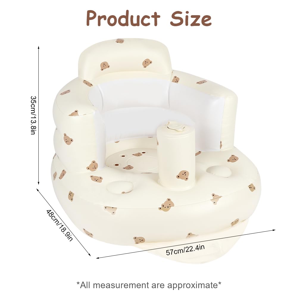 Alaoo Inflatable Baby Chair,Infant Back Support Sofa for Babies 3 Months and Up Summer Inflatable Baby Seat for Sitting Up Shower Chair Outdoor Seat Floor Seater,Bear Head Pattern - Image 2
