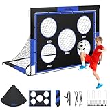 MoKo Fussballtore für Garten Kinder 2 In 1, 4' x 3' Portable Pop Up Fußballtor Trainer mit Torwand für Kinder Erwachsene, Fussballtor für Indoor Outdoor, Schwarz&Blau