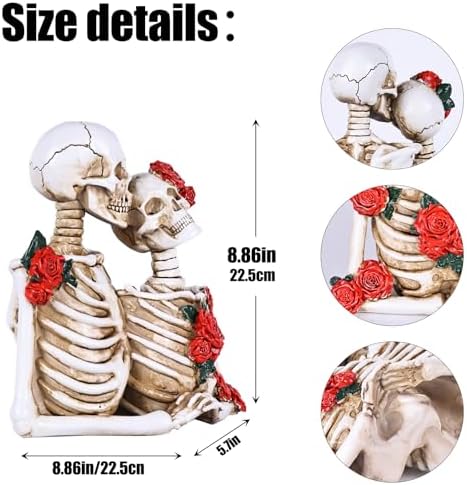 51QZfdGQ0YL._AC_ Skull Decoration Halloween Decoration:Skeleton Couple Figurines Resin Gothic Statues Vintage Home Decoration for Shelf Table Mantle Collectible Wedding Gift (D)