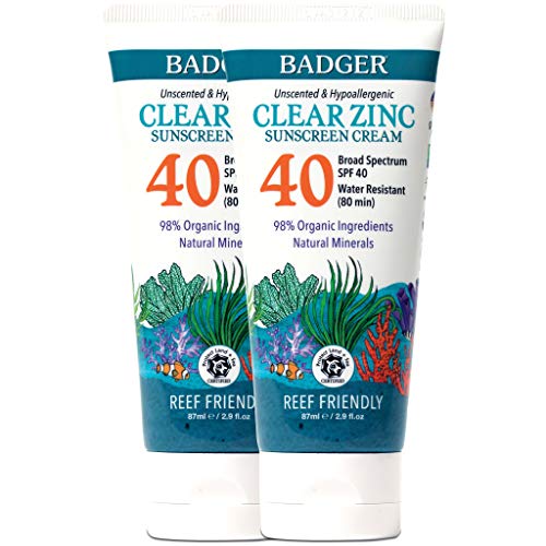 Badger - SPF 40 Clear Zinc Sport Sunscreen Tube - Unscented - Broad Spectrum Water Resistant Reef Safe Sunscreen, Natural Mineral Sunscreen with Organic Ingredients, 2.9 fl oz (2 pack)