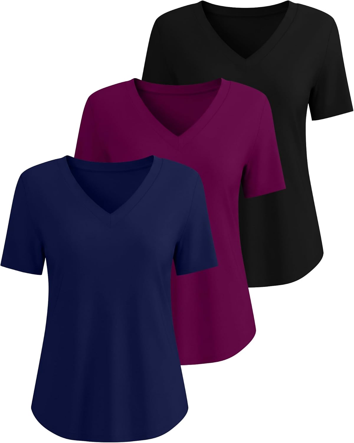 Ficerd 3 Pack Women's Short Sleeve T-Shirts V Neck Tunic Tops Casual Summer Curved Hem Tees Loose Fit Solid Basic Tshirt 2026 - Image 3