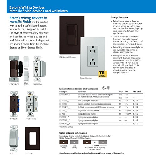 Image of Eaton TRSGF15RB-L Designer Gfci Self-Test Duplex Receptacle, Oil Rubbed Bronzeoil Rubbed Bronze