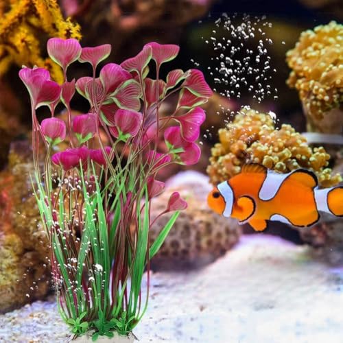 Ornement D'aquarium en Plastique d'herbe d'eau Vive pour Les Terres de Jardin D'aquarium sous-Marin, Matériau Non Toxique Sûr, Hauteur 40 Cm, Rose/Vert/vin Rouge, adapté au Paysage de