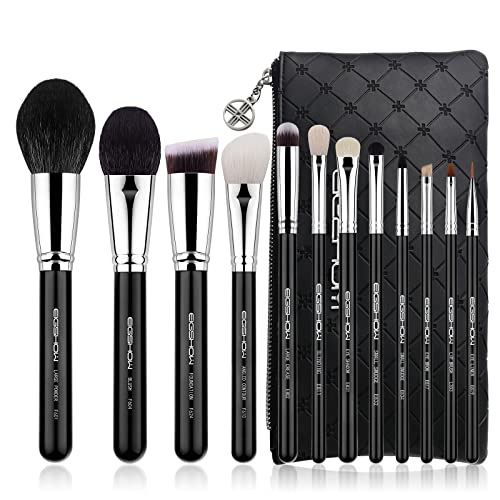 Makeup Brushes 12pcs Professional Cosmetic Brushes,Eigshow Limited Edition Foundation Powder Contour Blush Cosmetic Eye Brush Sets With Luxury Cosmetic Bag (PRO BrightSilver)