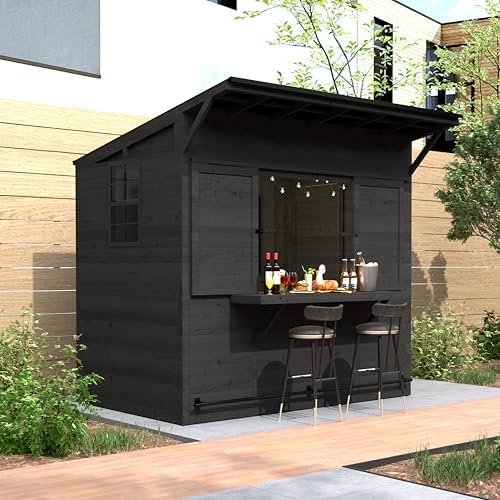 MUPATER 8 x 5 FT Wooden Bar Shed with Metal Roof, Backyard Patio ...