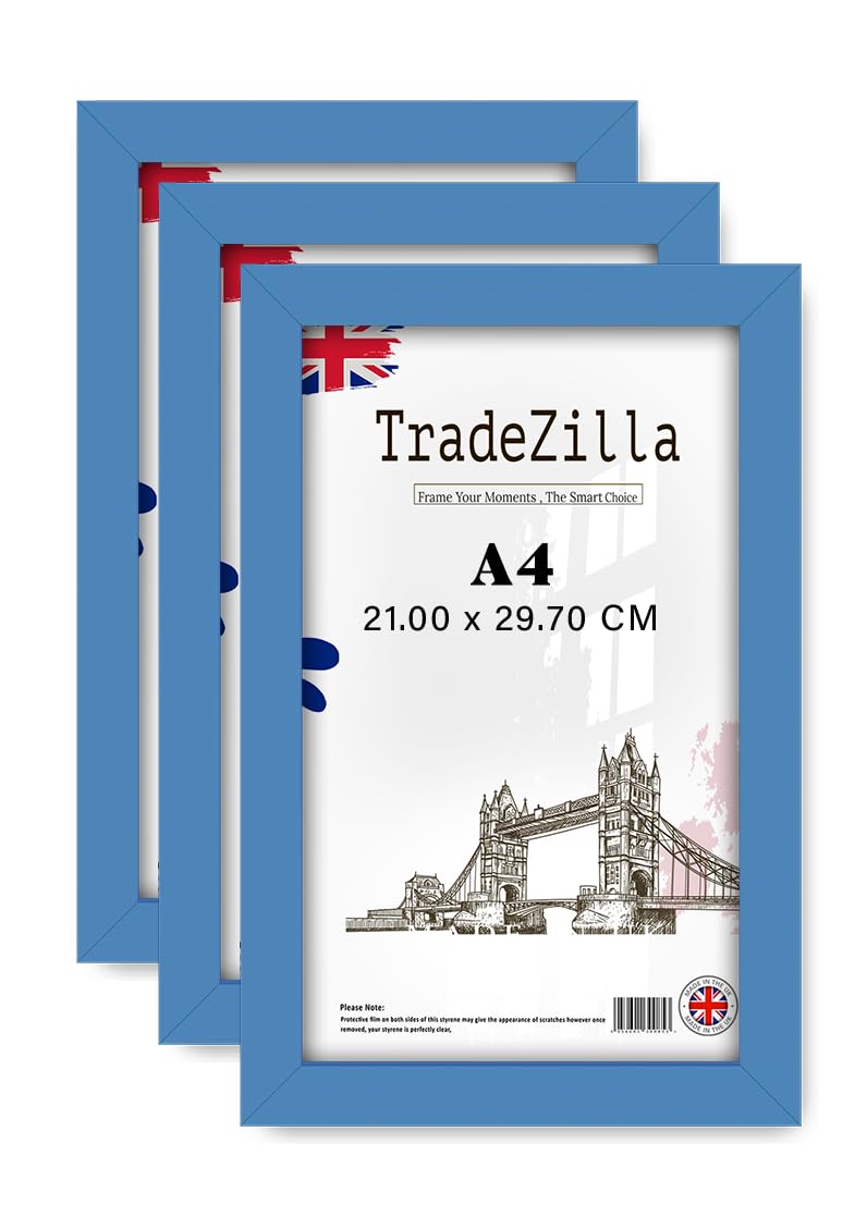 Tradezilla Blue Pack Of 3 Mdf Poster Frame A4 (21.00 X 29.70 Cm) Elegant Picture Frame For Home, Office & Art Gallery Wall, Mdf Wood Finish, Hanging Hooks For Easy Installation [ ]