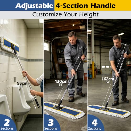 Image of MASTERTOP 40 inch Commercial Dust Mop for Floor Cleaning, Heavy Duty Flat Mop | Industrial 64 inch Long Handle Push Broom with 2 Cotton Pads for Hardwood, Tile, Laminate, Concrete, Warehouse & Gym Cleaning