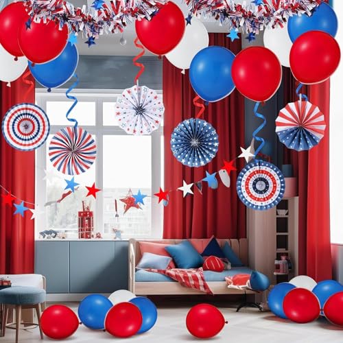 Decoraciones de bicicleta para niños y juego de globos rojo, blanco y azul para el 4 de julio 3