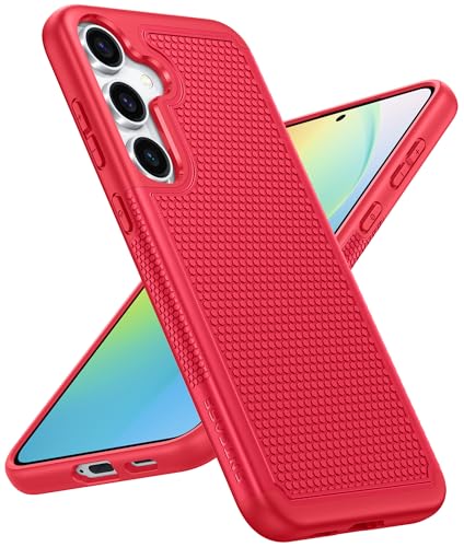 Image of FNTCASE for Samsung Galaxy S24 Case: Dual Layer Heavy Duty Cell Phone Protective Cover Shockproof Rugged with Non-Slip Textured - Military Drop Protection Bumper Tough - 2024, 6.2inch Red