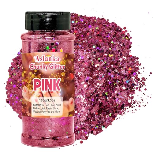 Glitter rosa, manicure con glitter per unghie, glitter olografici grossi per viso, corpo, capelli, unghie, arte per feste