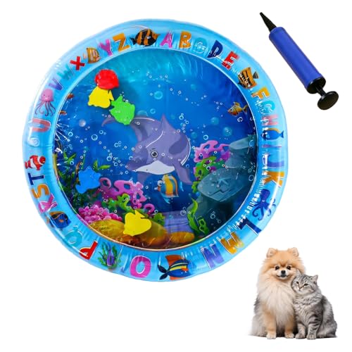 CARPJZ Haustiere Wassergefüllte Kühlmatte Haustiere Spiel Wasserbett mit Schwimmender 3D Fischdekoration Luftpumpe in Zufälligen Farben für Katzen Hunde