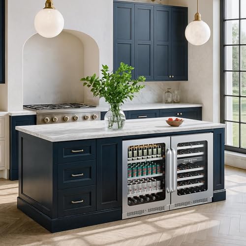 Image of Whynter 46 Bottles Wine Cooler & 140 Cans Beverage Refrigerator, 48 Inch Wine Fridge Dual Zone, 40-65F Wine Refrigerator, Built-in or Freestanding for Home Bar Kitchen Office
