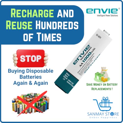 Image of Rechargeable AA Battery Charger Combo | 1000mAh Ni-MH Rechargeable AA Batteries + Beetle ECR-20 Charger | Ideal for Toys, Remotes, Clocks, Mouse & Household Devices | Pack of 12+1
