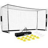 Portable Soccer Goal, Detachable 12x6 FT Soccer Goals Net for Backyard, Quick Setup Training Equipment with 1 Carry Bag, 12 Training Cones (Black)