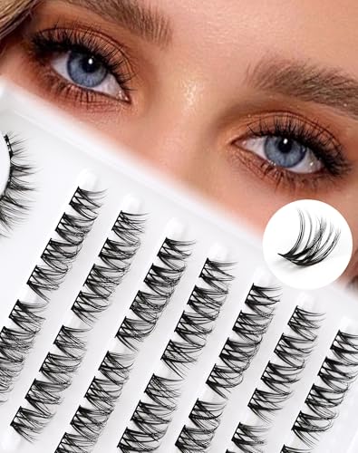 Siligli Lash Clusters Mixed 12-13mm Individual Cluster C/D Curl Natural Lashes Pre-mapped Left & Right Wispy Eyelashes 8 Pair DIY Cluster Eyelash Extensions 0.1MM Thin Band Lashes 64 Pcs