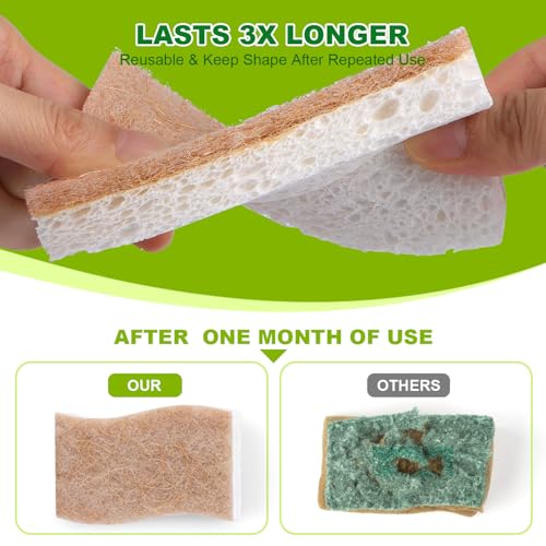 Image of HOMEXCEL Sponges Kitchen, 24 Packs Non-Scratch Natural Sponge for Dishes Cookware, Biodegradable Cellulose Scrub Sponges for Dishwashing Cleaning Household Bathroom