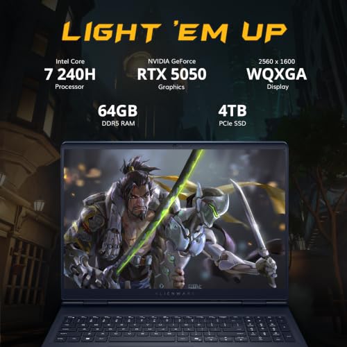 Image of Dell Alienware Aurora 16 16 inch WQXGA 120Hz Gaming Laptop, Intel Core 7 240H, 64GB DDR5, 5TB Storage(4TB SSD+1TB Docking Station Set), GeForce RTX 5050 8GB GDDR7, Backlit Keyboard, Win11 Pro, Indigo
