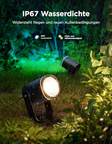 Govee Outdoor LED Strahler, IP67 Wasserdichte Gartenbeleuchtung, RGBWIC Led Strahler Außen, Dimmbar 700lm von 69 Szenenmodi und 16Mio. Farben, Funktioniert mit Alexa, Google Assistant, Matter. 2 Pack 3