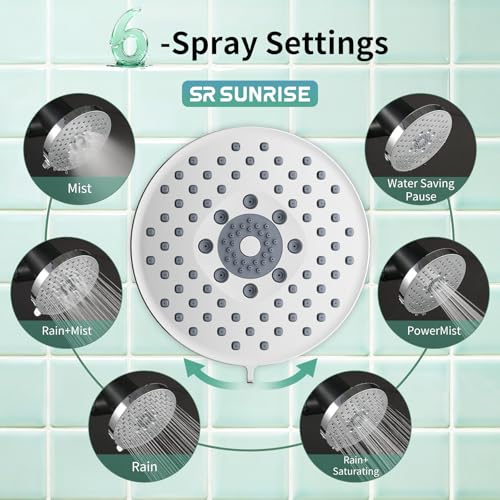 Image of SR SUN RISE Filtered Shower Head with Filters- High Pressure Rain Shower Head,with 20-Stage shower Filter,1.8 /2.5 GPM Flow Rate,6 Spray Modes for Hard Water Softener,Remove Chlorine (Chrome,5.5 Inch)