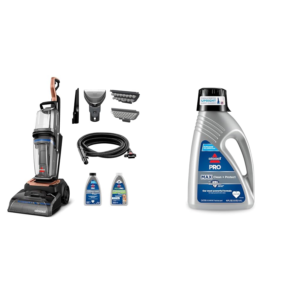 BISSELL Revolution HydroSteam Carpet Cleaner, Upright Deep Cleaner, HydroSteam Technology, 4-inch Self-Cleaning Tough Stain Tool Included, 4123 + Deep Cleaning Concentrated Carpet Shampoo, 48 ounces