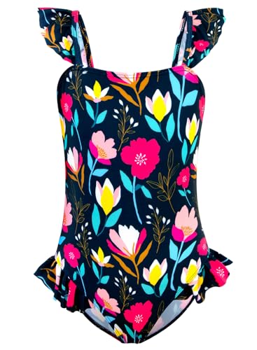 Image of DAXIANG Girls One Piece Ruffle Strap Swimsuit Quick Dry Mermaid Swimwear Beach Sport Bathing Suit for Toddler Kids 4-11 Years