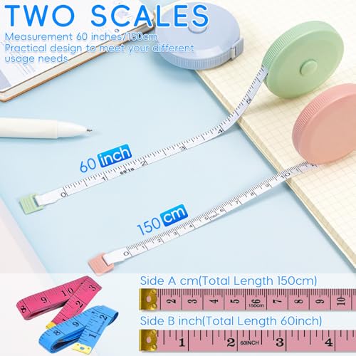8 Bande de mesure du corps de Pcs, 60 Ruban de mesure de 1,5 M de pouce, ruban double face souple, tissu rétractable Premium Mini Bande de mesure pour les mesures du corps, couture, Adaptateur, main, artisanat