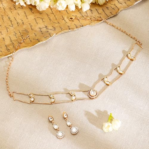 Image of Rubans Choker Necklace Set Kundan Traditional Stylish Jewellery Gift for Women & Girls