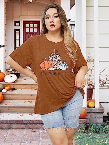 Plus Size Halloween Pumpkin Shirt Women Its Fall Yall Print Short Sleeve Thanksgiving Gift Tee Tops(1X-5X)4