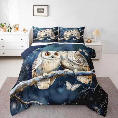 Feelyou Owl Bedding Set for Girls Boys Children 3D Animal Printed Comforter Set Decorative Bird Decor Comforter Cartoon Owls Design Duvet Set Twin Size Quilt Set