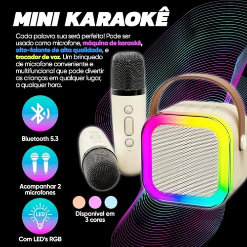 Karaoke Infantil Portátil com 2 Microfones Recarregável e Modos de Voz Divertidos - Diversão Musical